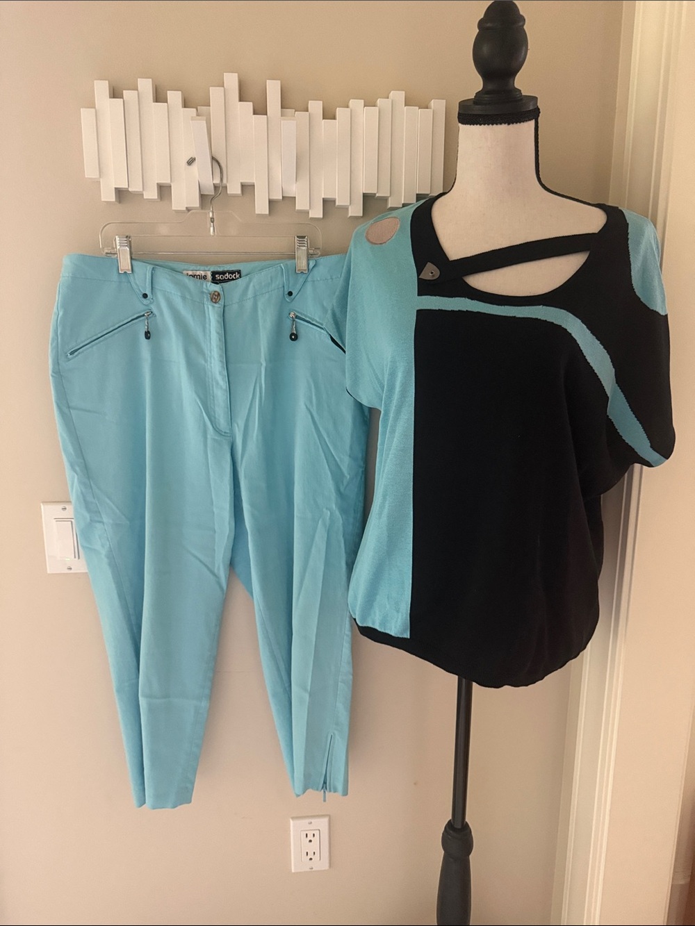 Vintage 90s Jamie Sadock Golf Outfit XL Top 10 Capri Pants Blue Black